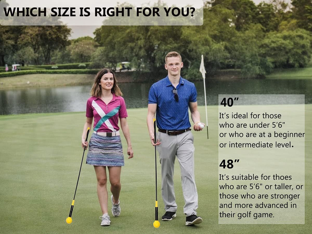 Golf Swing Trainer Aid 48"/40" Warm-Up Stick for Strength Flexibility Tempo Training Golf Practice Aid with Weighted Head Swing Corrector for Men Women