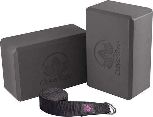 Blocks & Strap - Lighweight Foam Yoga Blocks 2 Pack with 8Ft Cotton Yoga Strap Set Kit for Beginners & Pros, Accessories & Equipment for Women & Men