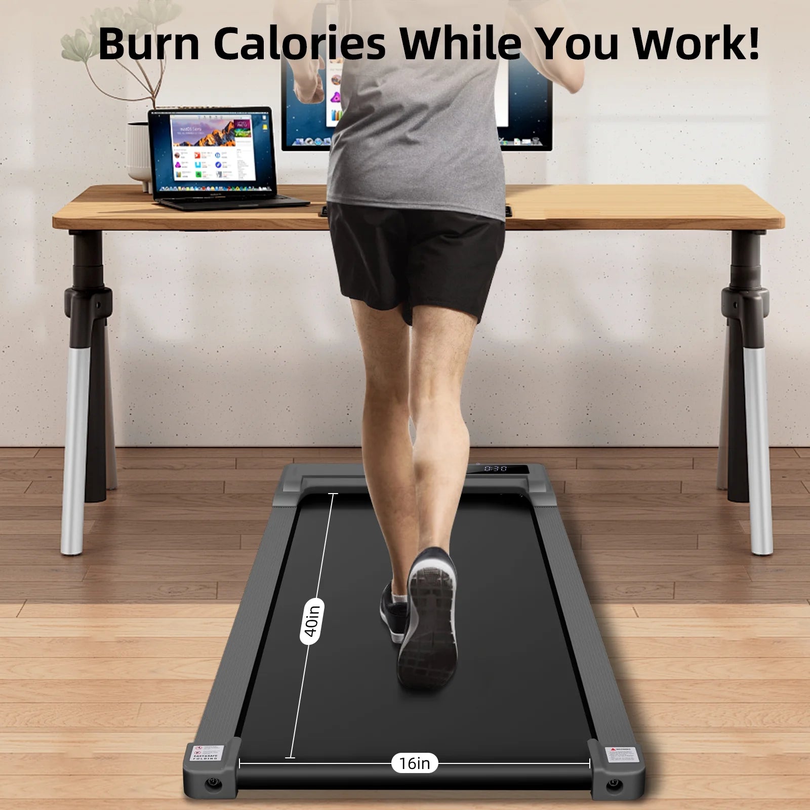 Walking Pad, 2 in 1 under Desk Treadmill with Remote Control、Led Display, 300 Lbs Portable Treadmill for Home/Office (Black)